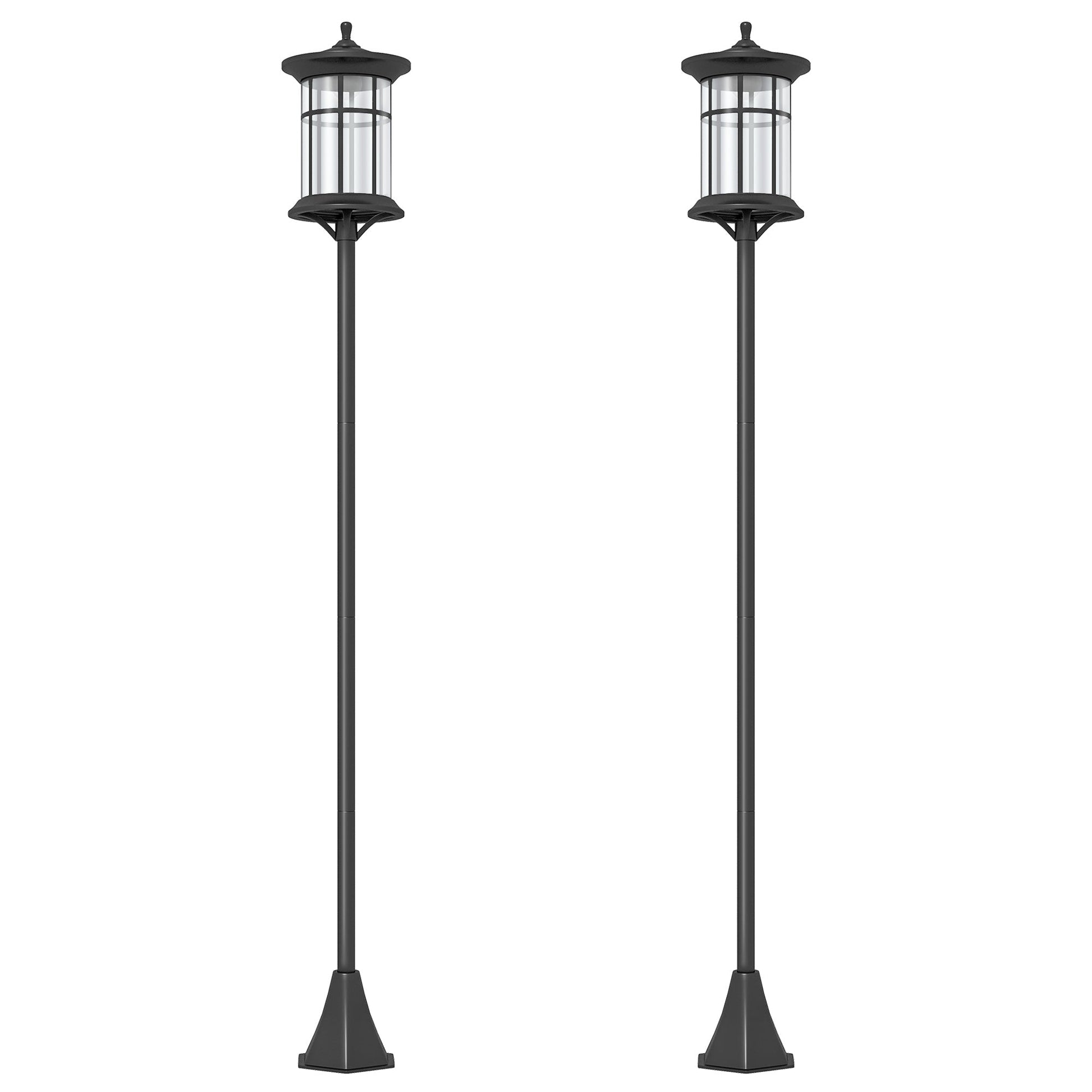Outsunny Set of Two 1.8m Traditional Solar Lamp Posts – Black - Clara Shade Sails - Outsunny - 