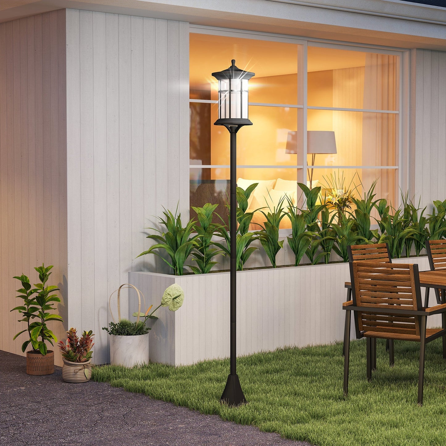 Outsunny Set of Two 1.8m Traditional Solar Lamp Posts – Black - Clara Shade Sails - Outsunny - 