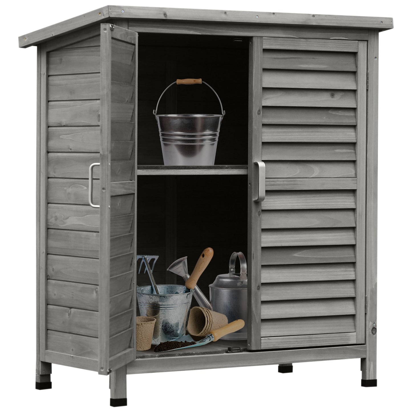 Outsunny Wooden Shutter Panel Garden Cabinet Shed - Natural Wood or Grey - Clara Shade Sails - Outsunny - Grey - 