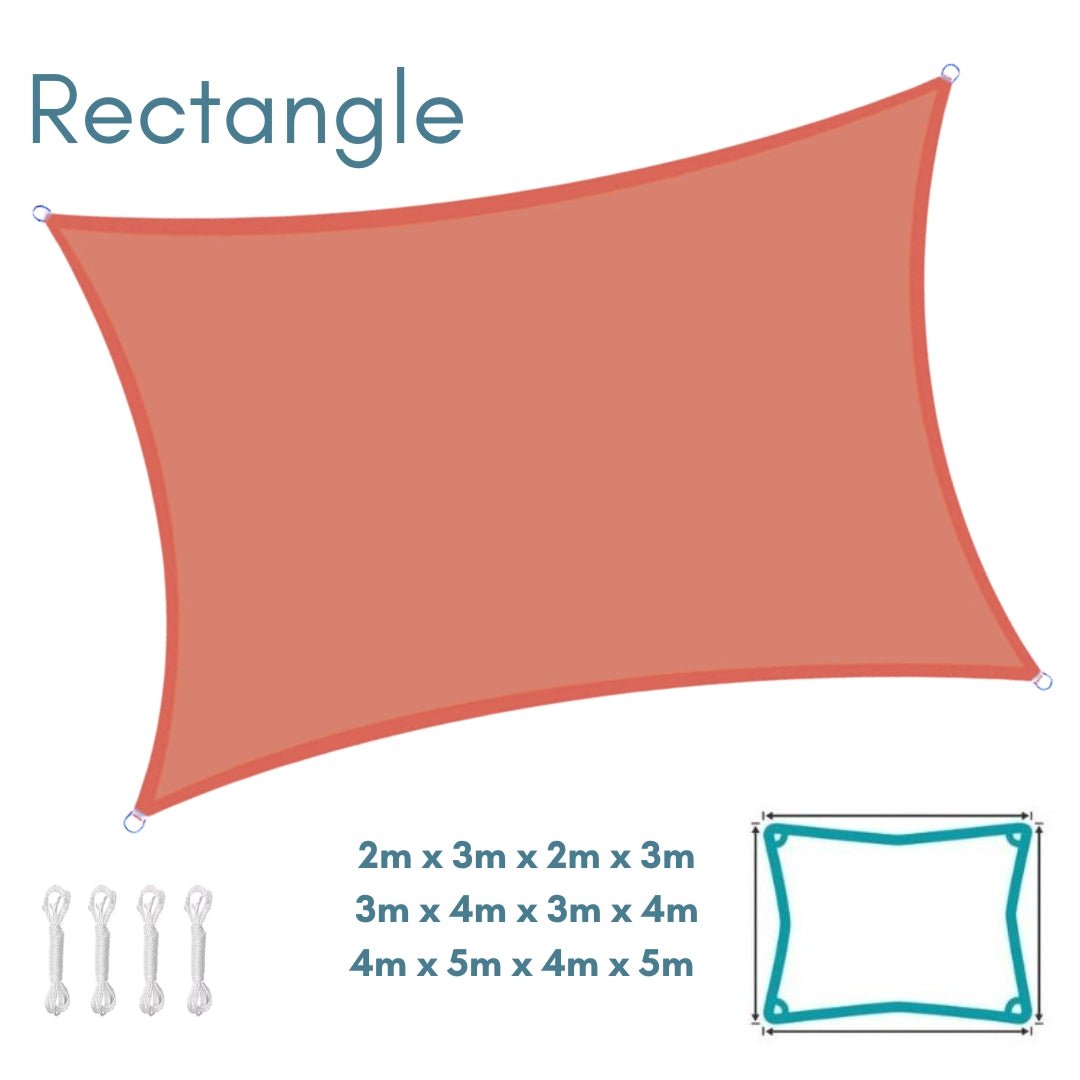 Rectangle Terracotta Sun Shade Sail - Water Resistant UV Garden Canopy Awning 2m x 3m, 3m x 4m, 4m x 5m - Clara Shade Sails - Clara Shade Sails - 2m x 3m - 