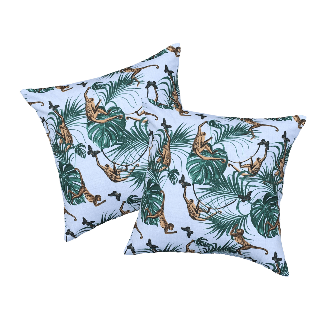 Set of 2 Water Resistant Garden Cushion Covers Scatter Pillow Cover Tropical Jungle Rainforest - Clara Shade Sails 2 x Monkey
