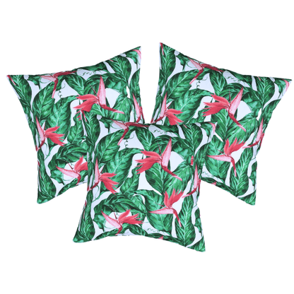 Set of 3 Tropical Water Resistant Garden Cushion Covers Scatter Pillow Cover - Clara Shade Sails - 3 x Bird of Paradise
