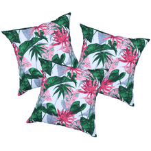 Set of 3 Tropical Water Resistant Garden Cushion Covers Scatter Pillow Cover Jungle Leaf Pink Flower Rainforest - Clara Shade Sails - Clara Shade Sails - 3 x Pink Flower - 