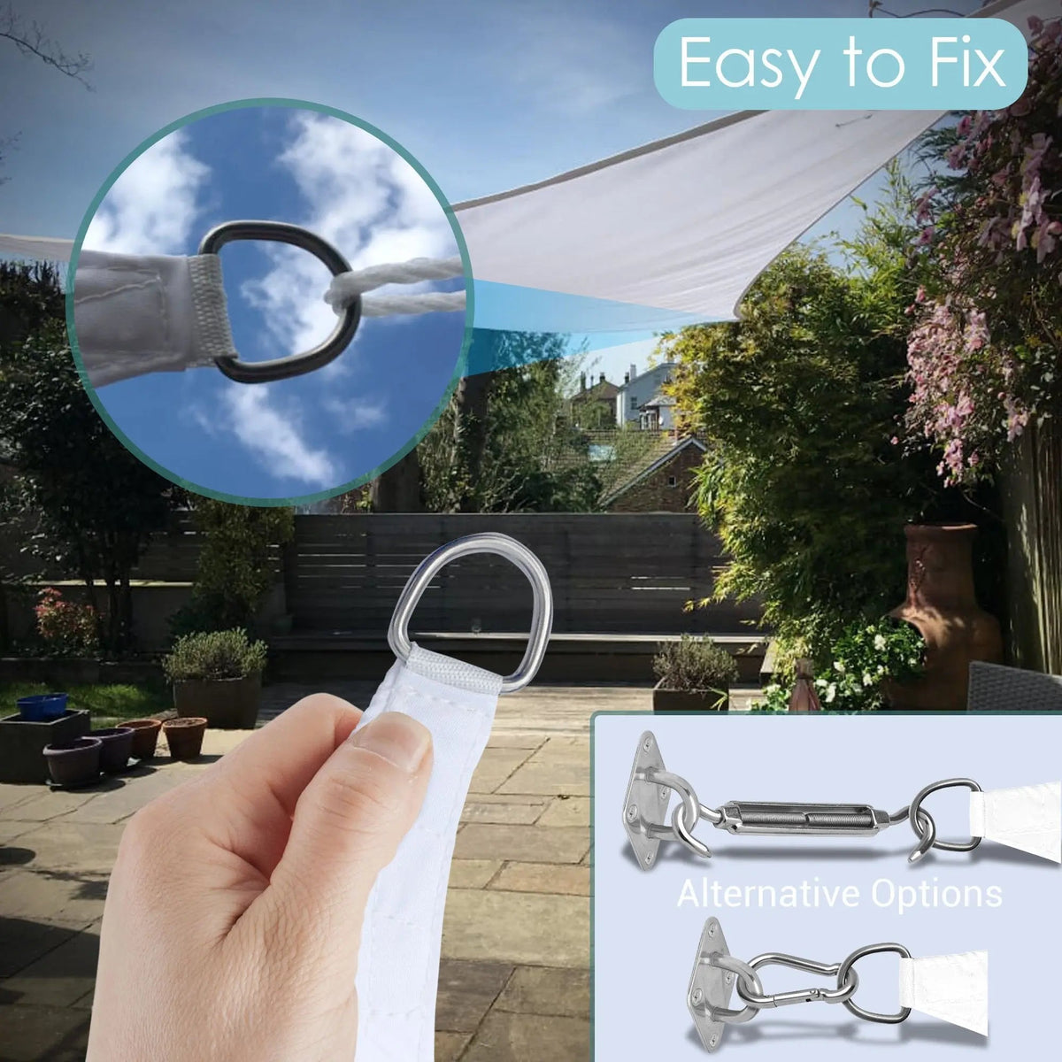 Shade Sail Rope - 1.5m Nylon Ropes D Ring Made to Measure Shade Sails ...