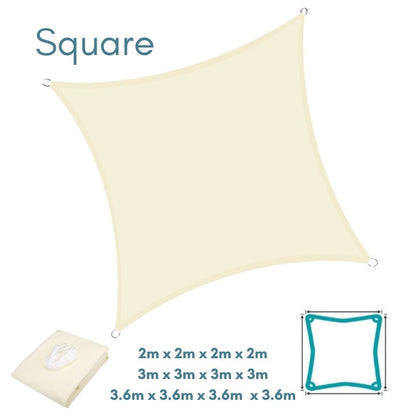 Square Cream Sun Shade Sail - Water Resistant UV Garden Canopy Awning 2m 3m 3.6m - Clara Shade Sails - Clara Shade Sails