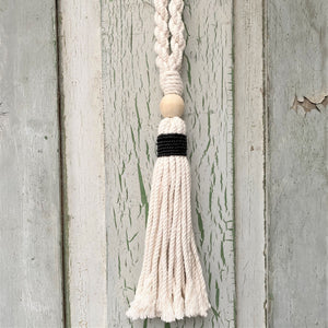 Decorative Macramé and Black Bead Garland Tassel - Natural Cotton Wooden Curtain Tieback Wall Hanging 35cm Clara Shade Sails