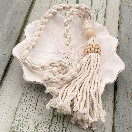Decorative Natural Bead Garland Macramé Tassel - Cotton Wood Curtain Tieback Wall Hanging 35cm Clara Shade Sails