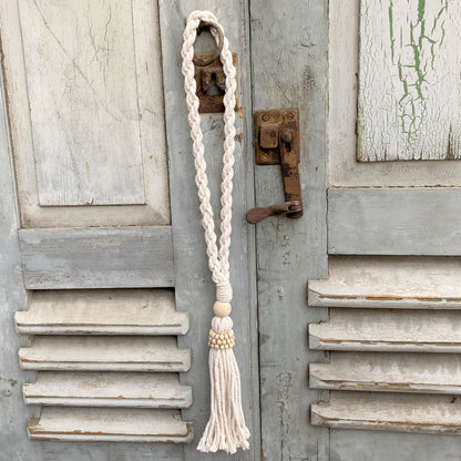 Decorative Natural Bead Garland Macramé Tassel - Cotton Wood Curtain Tieback Wall Hanging 35cm Clara Shade Sails
