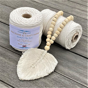 Decorative Macramé Feather Garland Tassel -Natural Cotton Leaf Wooden Bead Curtain Tieback Wall Hanging 35cm Clara Shade Sails