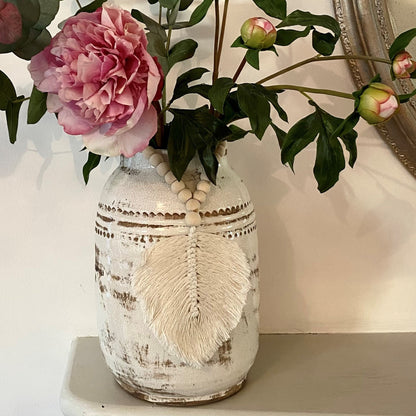 Decorative Feather Garland Macramé Tassel - Natural Cotton Wooden Bead Curtain Tieback Wall Hanging 35cm Clara Shade Sails