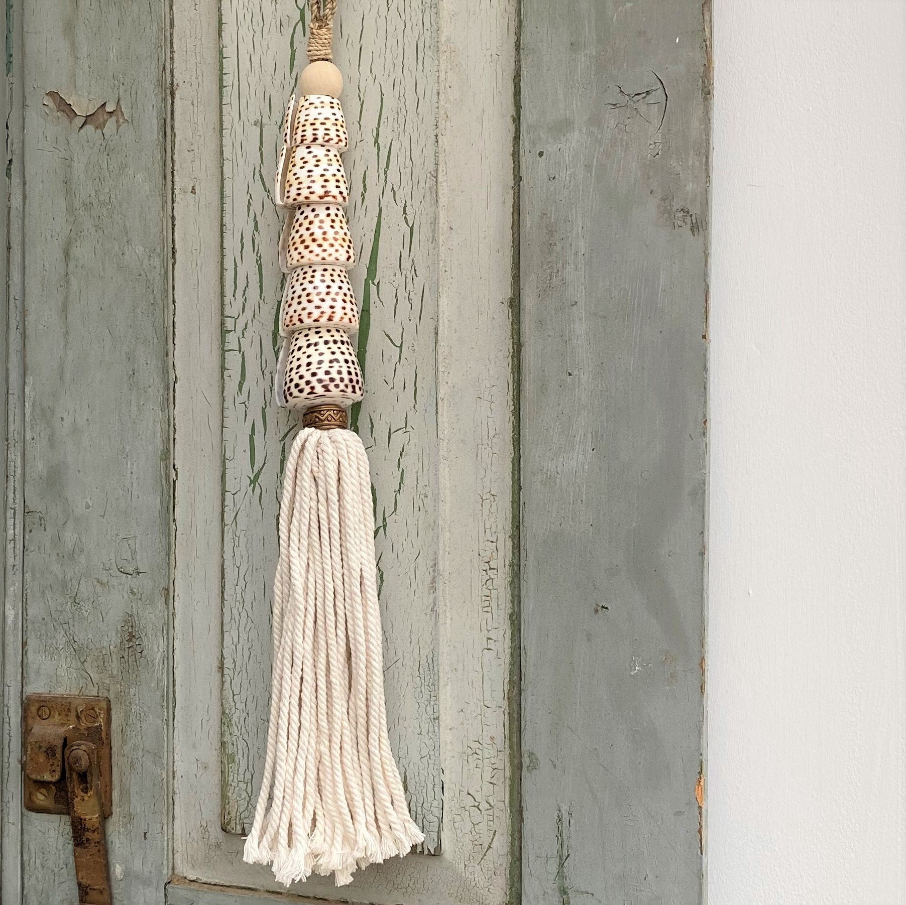 Decorative Natural Shell Garland Macramé Tassel - Cotton Curtain Tieback Wall Hanging 35cm Clara Shade Sails