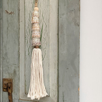 Decorative Natural Shell Garland Macramé Tassel - Cotton Curtain Tieback Wall Hanging 35cm Clara Shade Sails