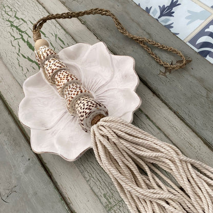 Decorative Natural Shell Garland Macramé Tassel - Cotton Curtain Tieback Wall Hanging 35cm Clara Shade Sails