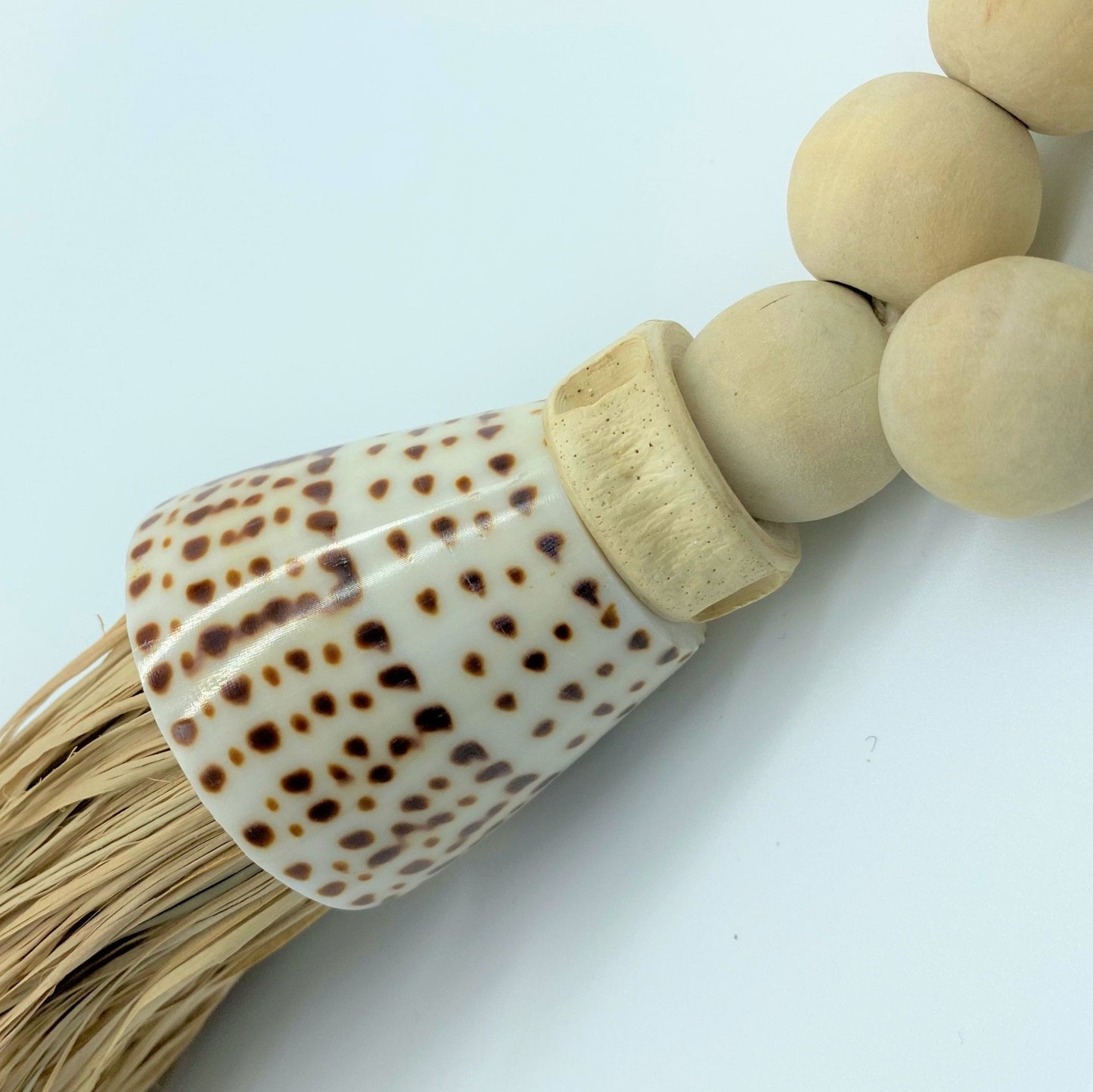 Decorative Shell & Wooden Bead Garland Macramé Tassel - Cotton Curtain Tieback Wall Hanging 35cm Clara Shade Sails
