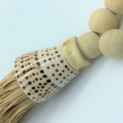Decorative Shell & Wooden Bead Garland Macramé Tassel - Cotton Curtain Tieback Wall Hanging 35cm Clara Shade Sails