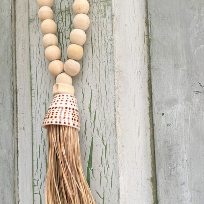Decorative Shell & Wooden Bead Garland Macramé Tassel - Cotton Curtain Tieback Wall Hanging 35cm Clara Shade Sails
