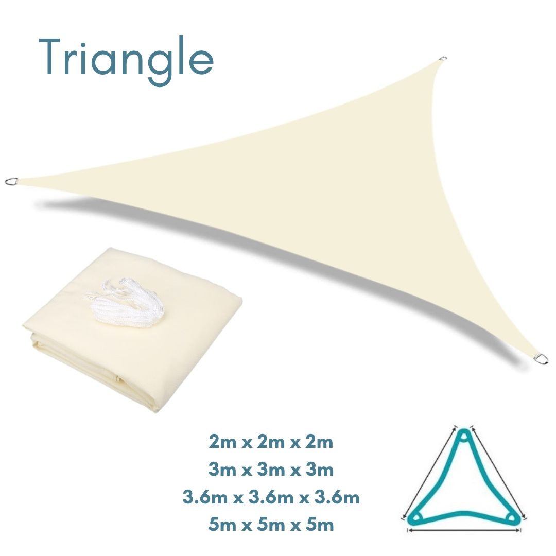 Beige Triangle Sun Shade Sail 16-48ft – Heavy Duty HDPE With Steel Wire – UV Protection