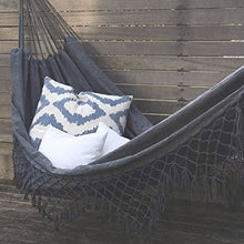 Grey Brazilian Style Hammock - Canvas Tassels Crochet Fringe Double EXTRA-LARGE Clara Shade Sails