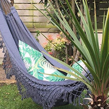 Grey Brazilian Style Hammock - Canvas Tassels Crochet Fringe Double EXTRA-LARGE Clara Shade Sails