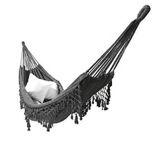 Grey Brazilian Style Hammock - Canvas Tassels Crochet Fringe Double EXTRA-LARGE Clara Shade Sails