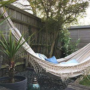 Hammock Ivory White Brazilian Style - Canvas Tassels Crochet Fringe Double EXTRA-LARGE Cream Natural Clara Shade Sails