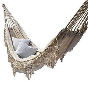 Hammock Ivory White Brazilian Style - Canvas Tassels Crochet Fringe Double EXTRA-LARGE Cream Natural Clara Shade Sails
