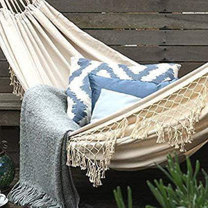 Hammock Ivory White Brazilian Style - Canvas Tassels Crochet Fringe Double EXTRA-LARGE Cream Natural Clara Shade Sails
