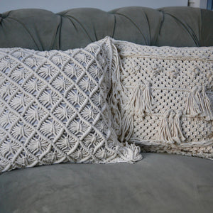 Natural Cotton Macramé Cushion Cover Fringe Bohemian 45cm Clara Shade Sails