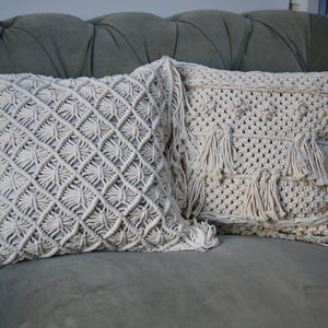 Natural Cotton Macramé Cushion Cover Tassels Fringe Bohemian 45cm Clara Shade Sails