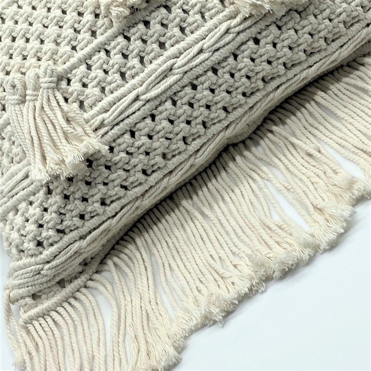 Natural Cotton Macramé Cushion Cover Tassels Fringe Bohemian 45cm Clara Shade Sails
