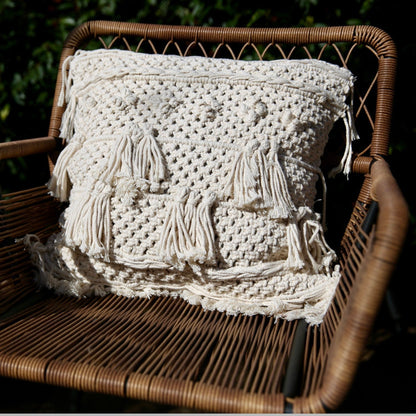 Natural Cotton Macramé Cushion Cover Tassels Fringe Bohemian 45cm Clara Shade Sails