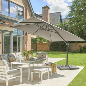 Norfolk Leisure Royce Executive Square Cantilever Parasol Package - 3m x 3m Umbrella + 90kg or 100kg Base Stand + Cover - Taupe, Soft Grey or Carbon Norfolk Leisure