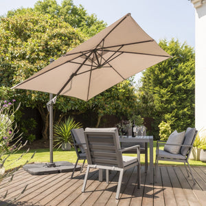 Norfolk Leisure Royce Executive Square Cantilever Parasol Package - 3m x 3m Umbrella + 90kg or 100kg Base Stand + Cover - Taupe, Soft Grey or Carbon Norfolk Leisure