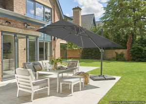 Norfolk Leisure Royce Executive Square Cantilever Parasol Package - 3m x 3m Umbrella + 90kg or 100kg Base Stand + Cover - Taupe, Soft Grey or Carbon Norfolk Leisure