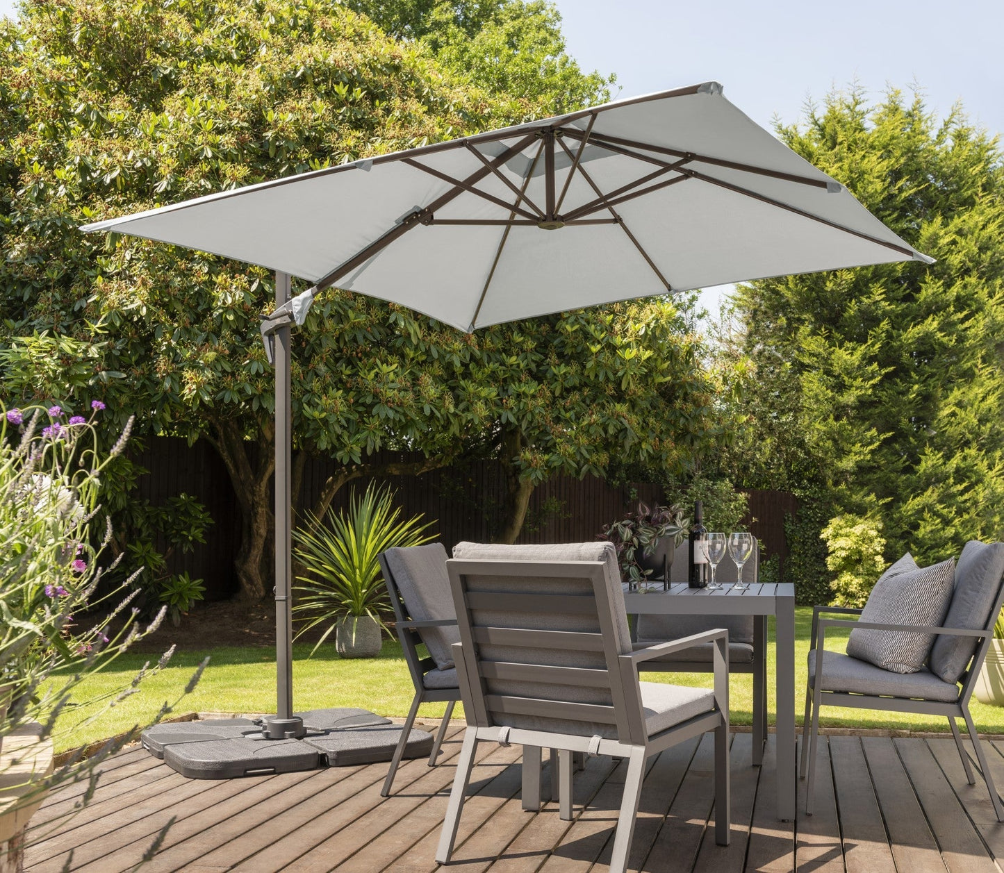 Norfolk Leisure Royce Junior Square Cantilever Parasol Package - 2.5m x 2.5m Umbrella + 80kg, 90kg or 100kg Base Stand - Taupe, Soft Grey or Carbon Norfolk Leisure