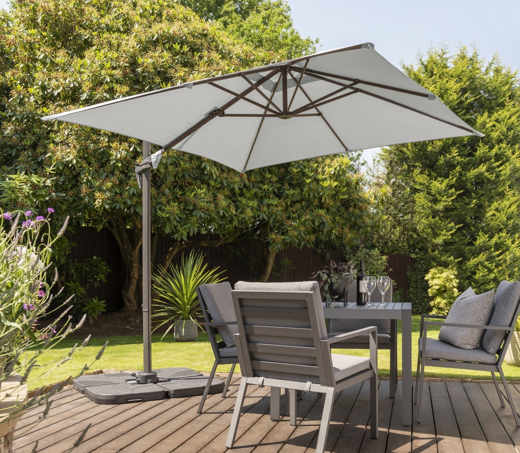 Norfolk Leisure Royce Junior Square Cantilever Parasol Package - 2.5m x 2.5m Umbrella + 80kg, 90kg or 100kg Base Stand - Taupe, Soft Grey or Carbon Norfolk Leisure