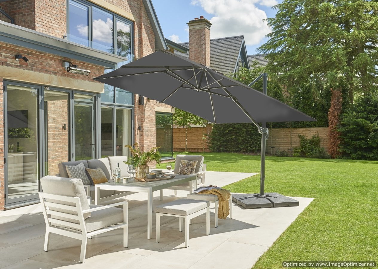 Norfolk Leisure Royce Junior Square Cantilever Parasol Package - 2.5m x 2.5m Umbrella + 80kg, 90kg or 100kg Base Stand - Taupe, Soft Grey or Carbon Norfolk Leisure