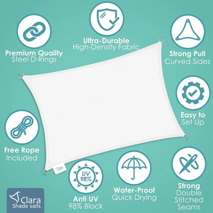 Rectangle 3m x 5m - Clara Sun Shade Sail White Waterproof Canopy Awning Gazebo for Patio Garden Clara Shade Sails