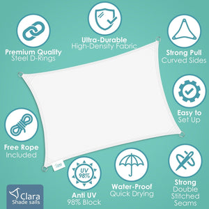 Rectangle 4m x 5m - Clara Sun Shade Sail White Waterproof Patio Garden Canopy Awning Clara Shade Sails