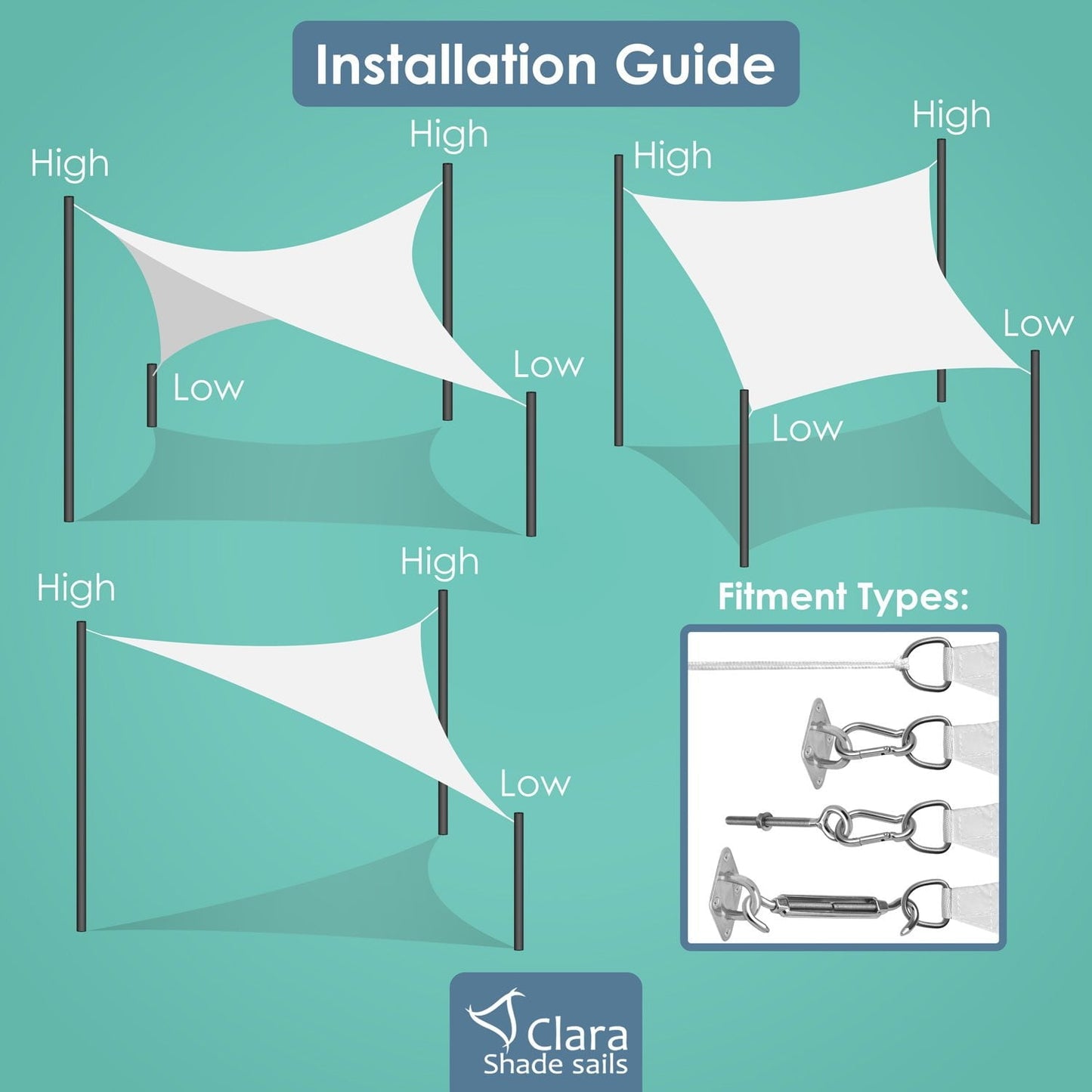 Rectangle 4m x 5m - Clara Sun Shade Sail White Waterproof Patio Garden Canopy Awning Clara Shade Sails