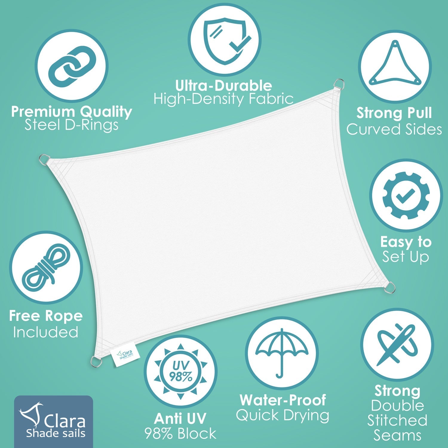 Rectangle 4m x 6m - Clara Sun Shade Sail White Waterproof Patio Garden Canopy Awning Clara Shade Sails