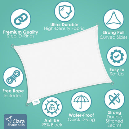 Rectangle 4m x 6m - Clara Sun Shade Sail White Waterproof Patio Garden Canopy Awning Clara Shade Sails