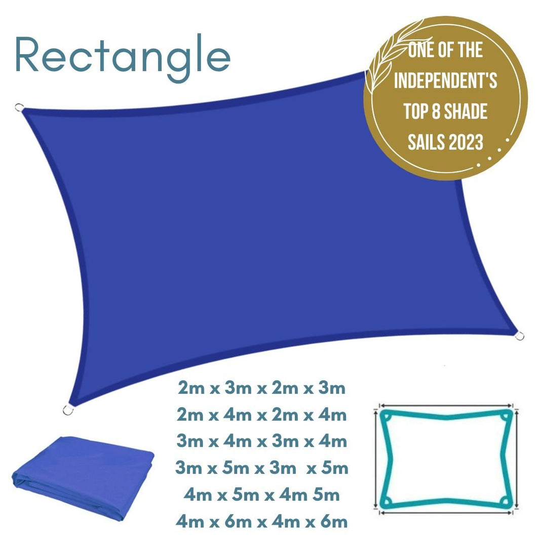 Rectangle Blue Sun Shade Sail - Water Resistant UV Garden Canopy Awning 2m x 3m, 2m x 4m, 3m x 4m, 3m x 5m, 4m x 5m, 4m x 6m Clara Shade Sails