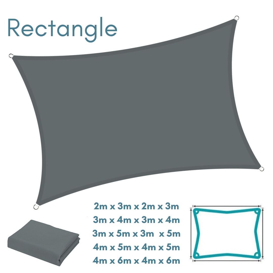 Rectangle Dark Grey Sun Shade Sail Water Resistant UV Garden Canopy