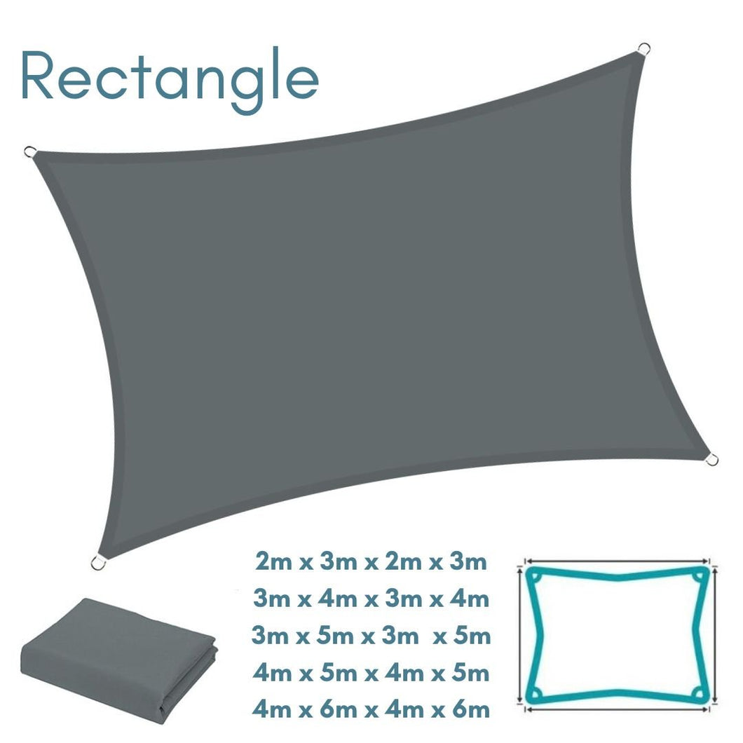 Rectangle Dark Grey Sun Shade Sail - Water Resistant UV Garden Canopy Awning 2m x 3m, 3m x 4m, 3m x 5m, 4m x 5m, 4m x 6m Clara Shade Sails