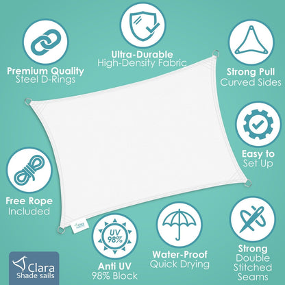 Square 2m - Clara Sun Shade Sail White Waterproof UV Patio Garden Canopy Awning Clara Shade Sails