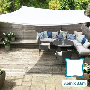 Square 3.6m - Clara Sun Shade Sail - White Waterproof UV Patio Garden Sun Canopy Awning Clara Shade Sails