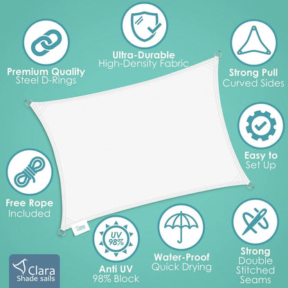 Square 5m - Clara Sun Shade Sail - White Waterproof UV Patio Garden Canopy Awning Clara Shade Sails