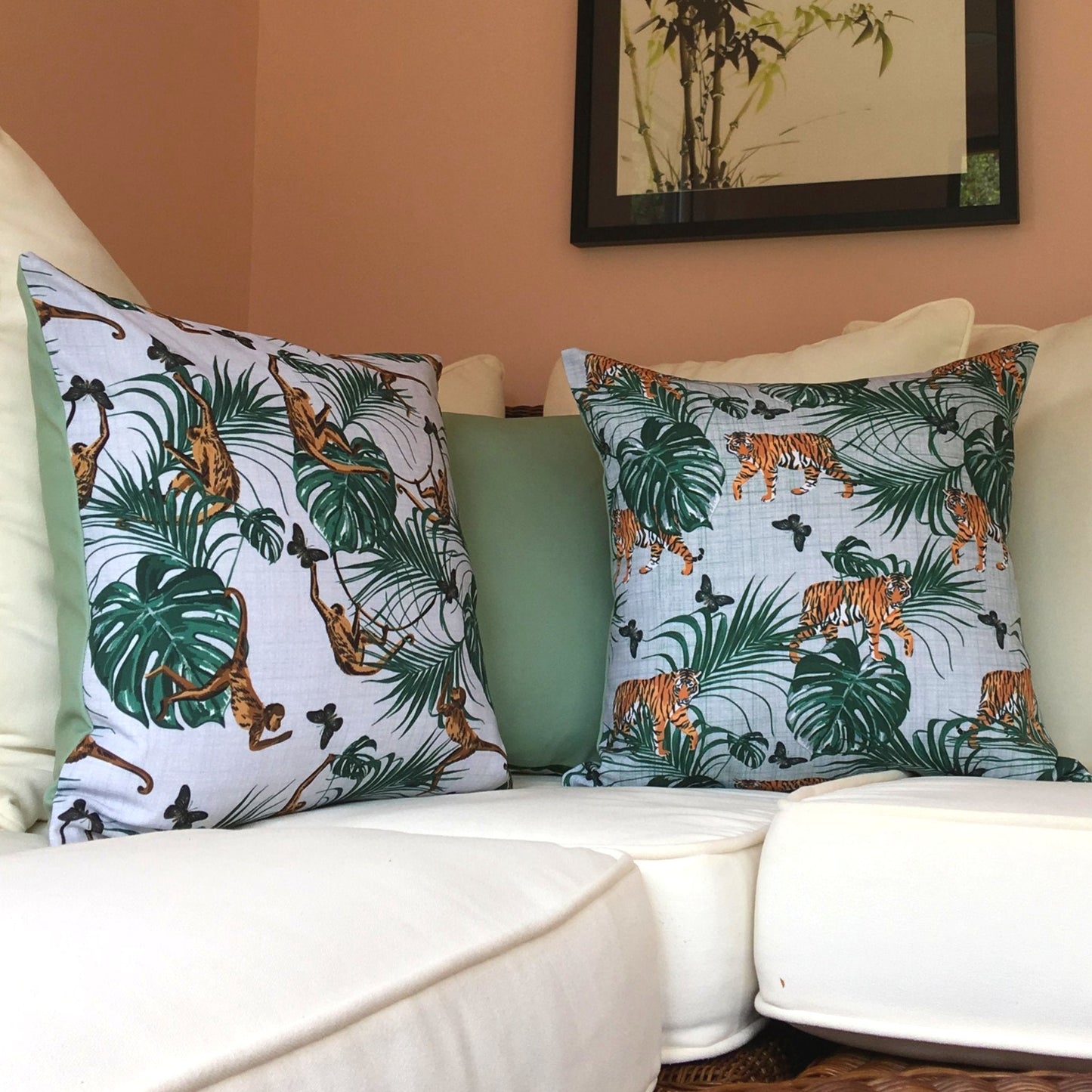 Water Resistant Garden Cushion Cover Scatter Pillow Cover Tropical Jungle Rainforest Monkey Tiger Clara Shade Sails