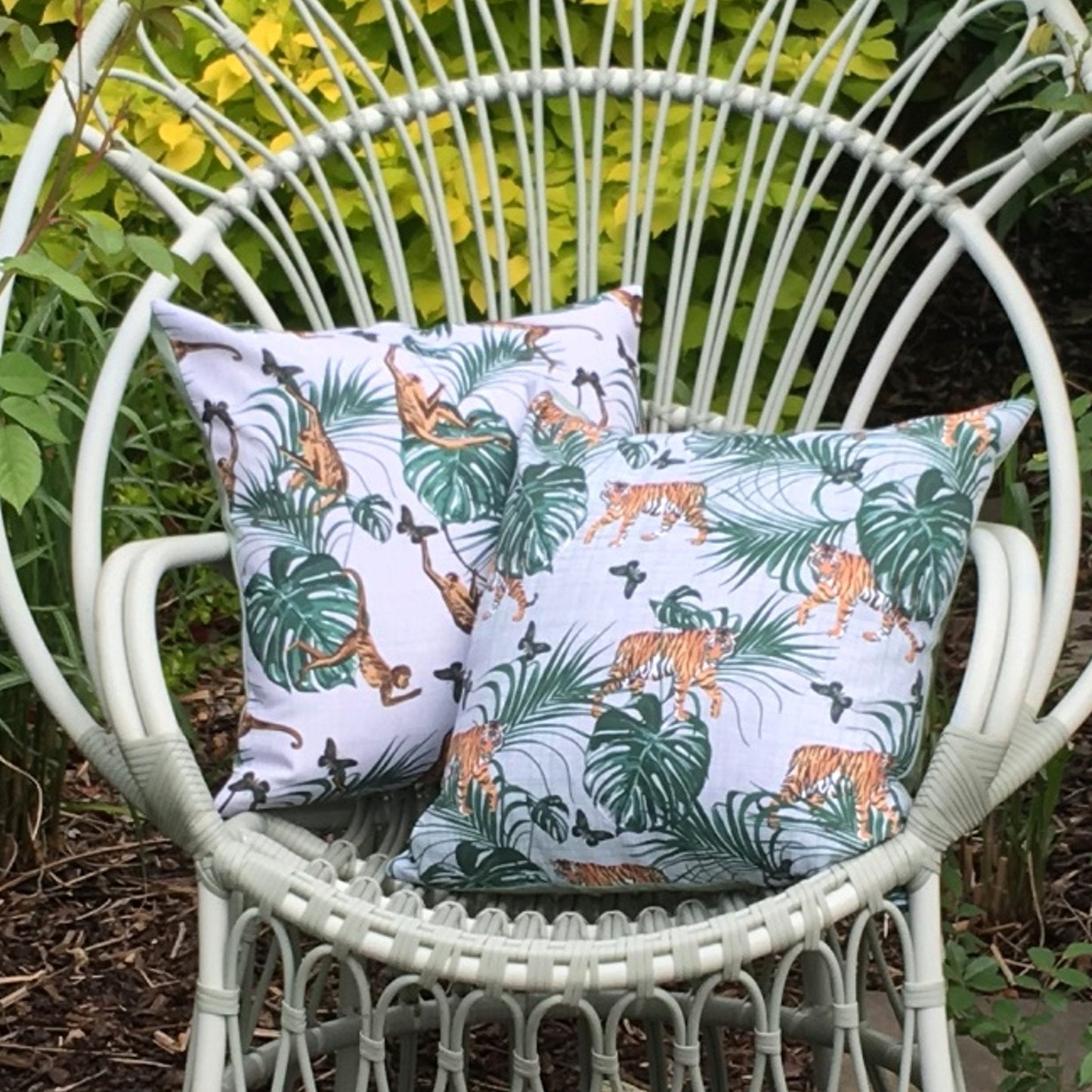 Water Resistant Garden Cushion Cover Scatter Pillow Cover Tropical Jungle Rainforest Monkey Tiger Clara Shade Sails
